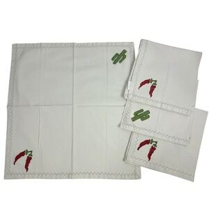 4 Piece Hand Painted Cotton Napkin Set Chili Cactus Southwest Kitchen Decor
